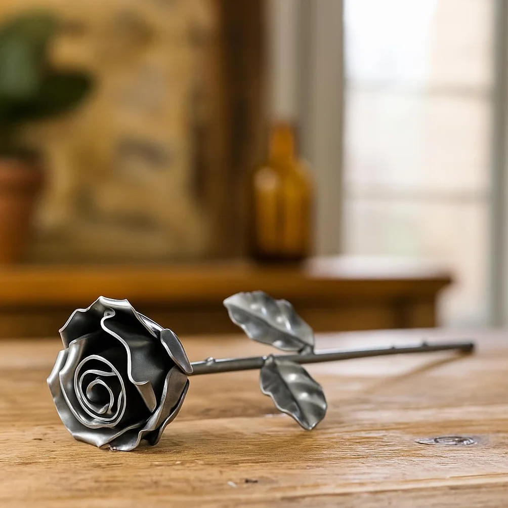 Rose Éternelle en Fer Forgée à la Main Argent Forging Art Bcn