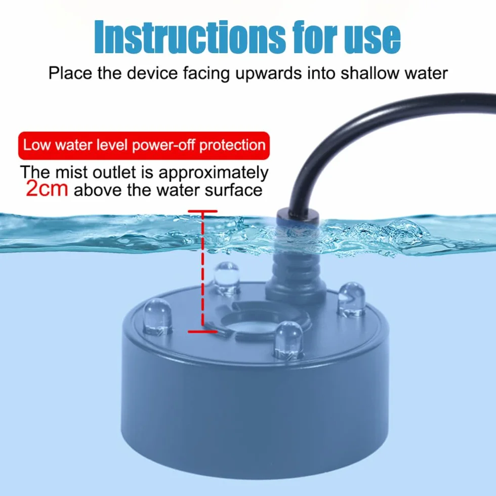 MiOYOOW Brumisateur à Ultrasons, Fontaine d'étang, Mini avec 4 Couleurs LED USB, Protection Manque d'eau