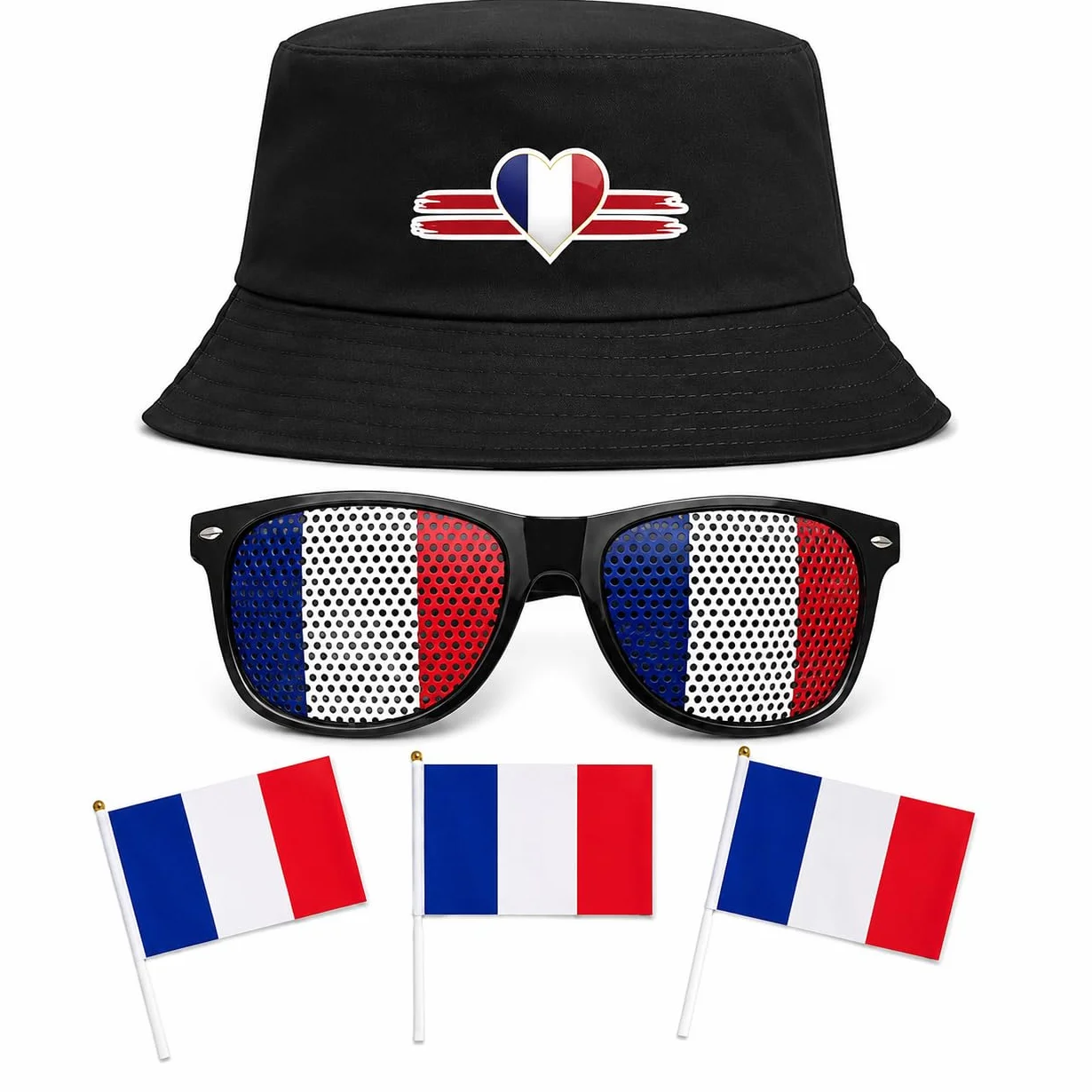 Superbe Kit Supporter France Et Deco Coupe Du Monde 2026. Accessoires Avec Lunettes, Drapeaux Et Chapeau. Idéal Pour Encourager L'Équipe Lors Des Soirées Foot Entre Amis