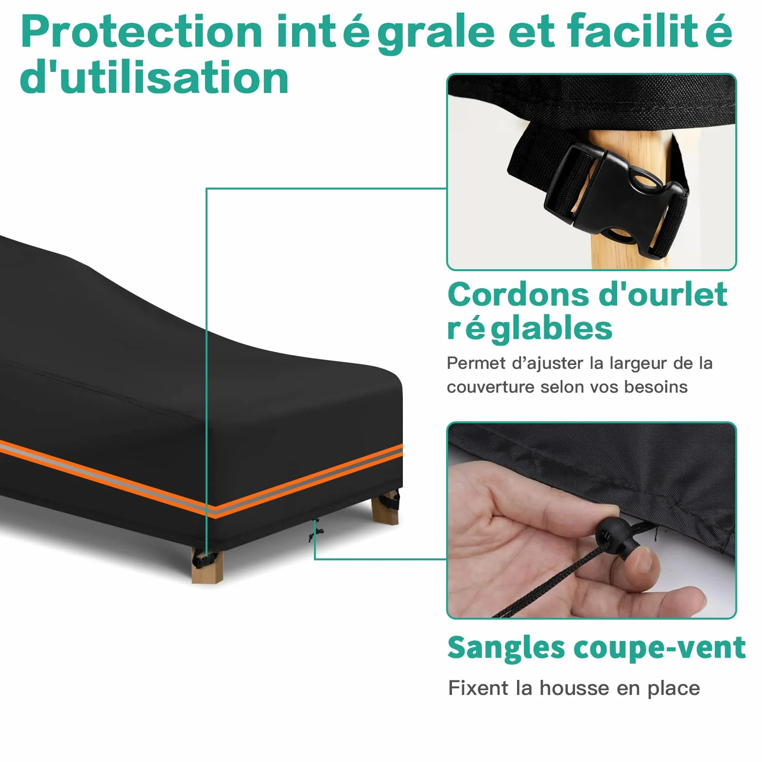 Housse de Protection pour Transat 2Pcs Imperméable Anti-UV Jardin Tissu Oxford 600D Renforcé 200x75x40/70cm Noir