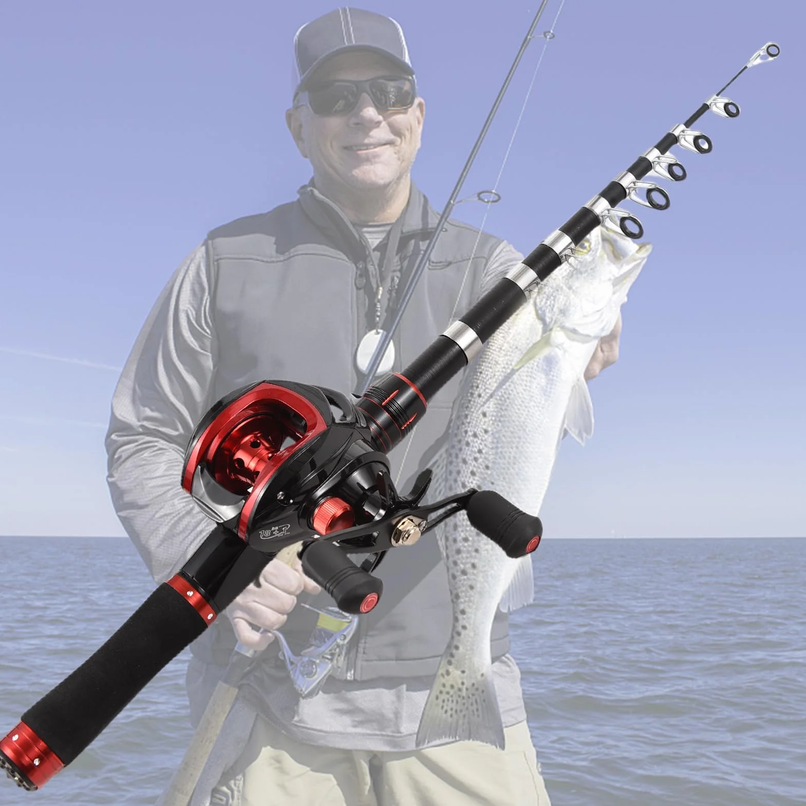 Canne à pêche télescopique 2,4 m Moulinet baitcasting gaucher