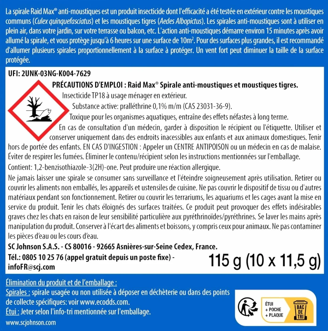 Raid Max Spirales Anti-Moustiques Tigres Action Rapide Protection Extérieur 10 Spirales + 1 Socle Métallique