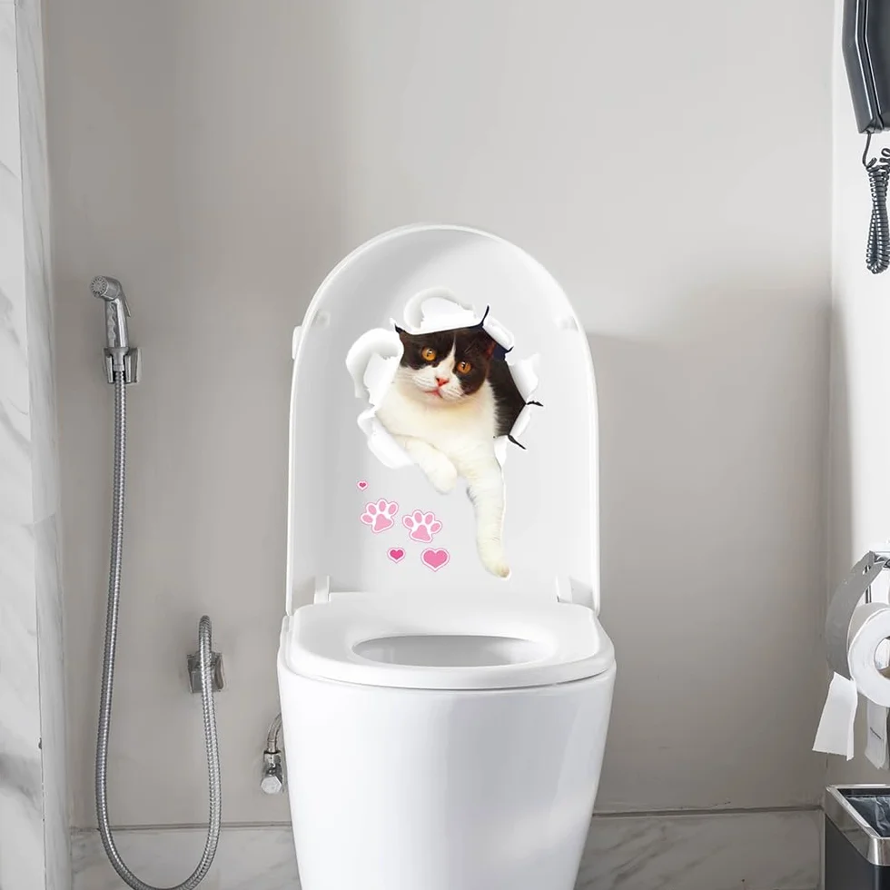 Autocollant Chat 3D Mignon Amovible 12 Pièces Décor Mural Salle de Bain