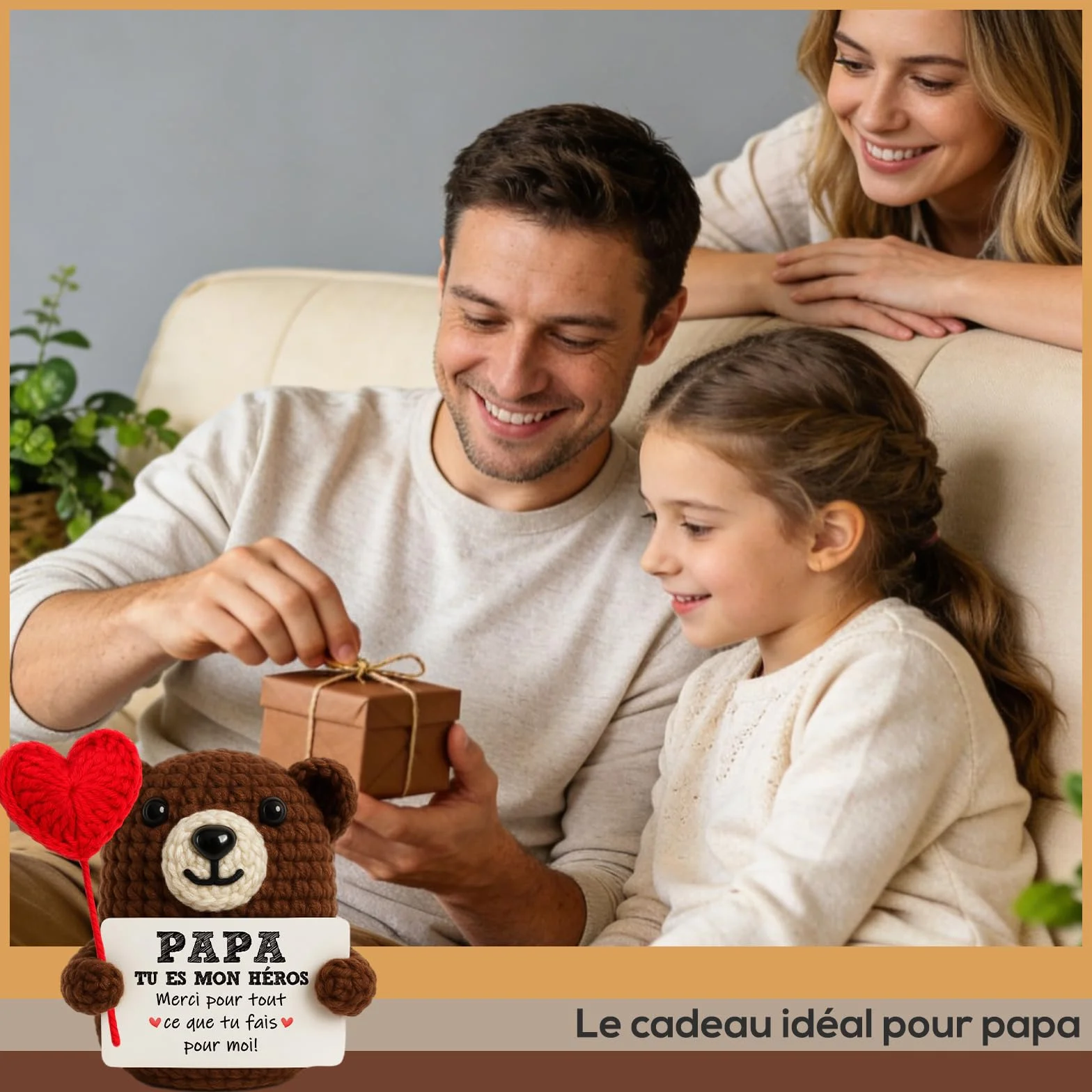 Tixlux Cadeau Papa Ourson Cœur Positif Fait Main Décoration Bureau Maison