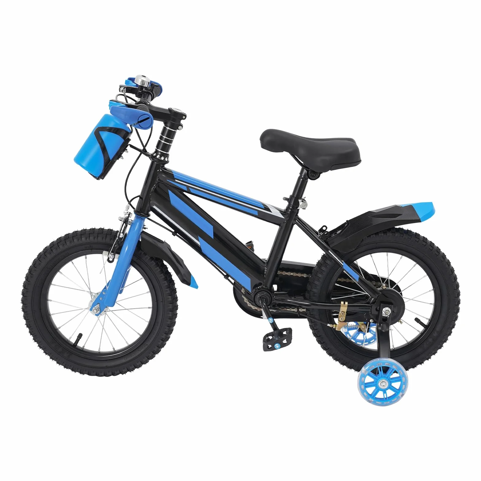 Vélo pour enfant de 14 pouces, pour garçons et filles à partir de 3 à 7 ans, vélo avec roues stabilisatrices et bouteille d'eau, hauteur réglable, double système de freinage, vélo en acier au carbone