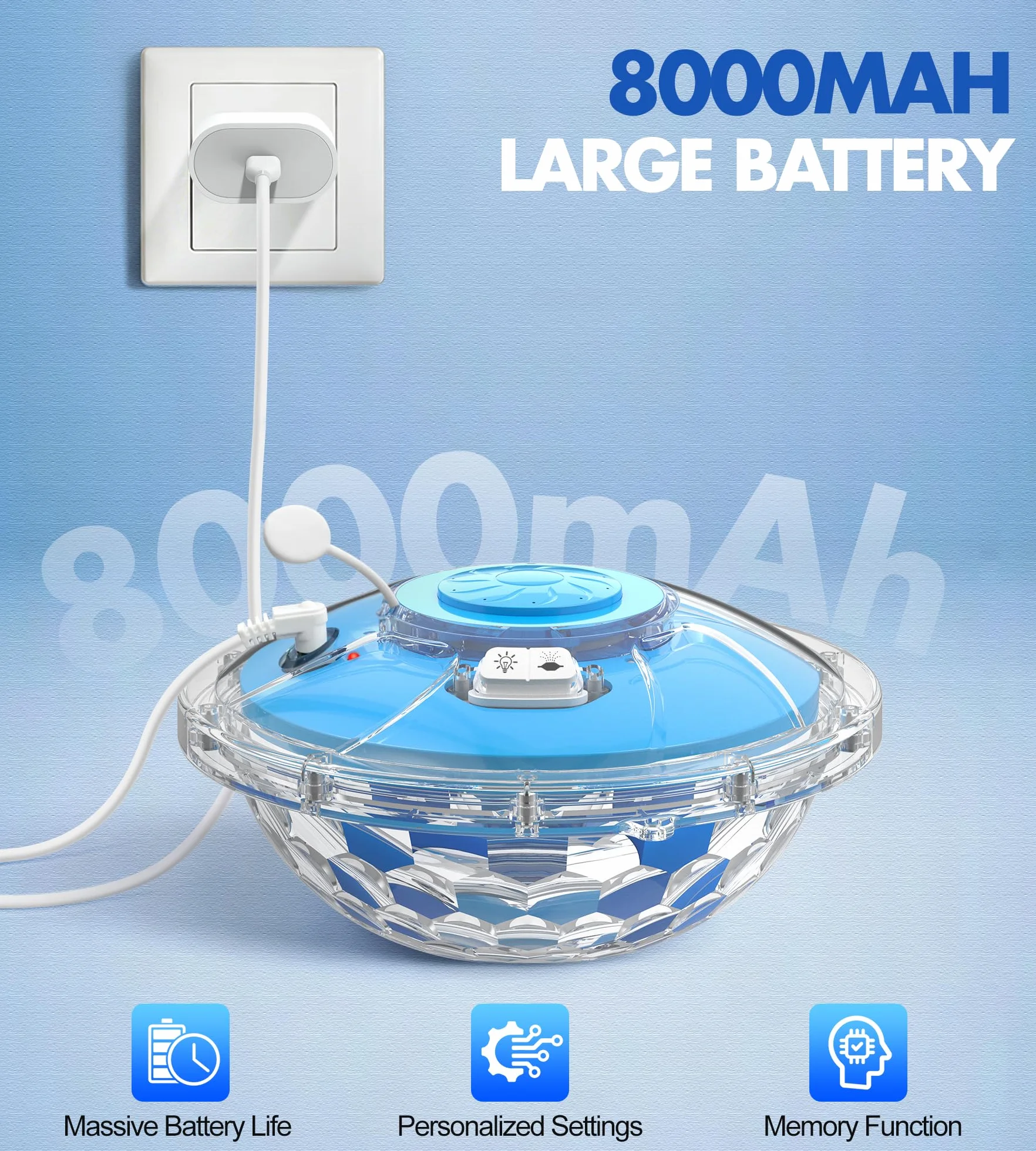Fontaine Flottante Piscine avec Spectacle Lumineux 8000mAh 2 Modes Pulvérisation Jet Eau 130cm