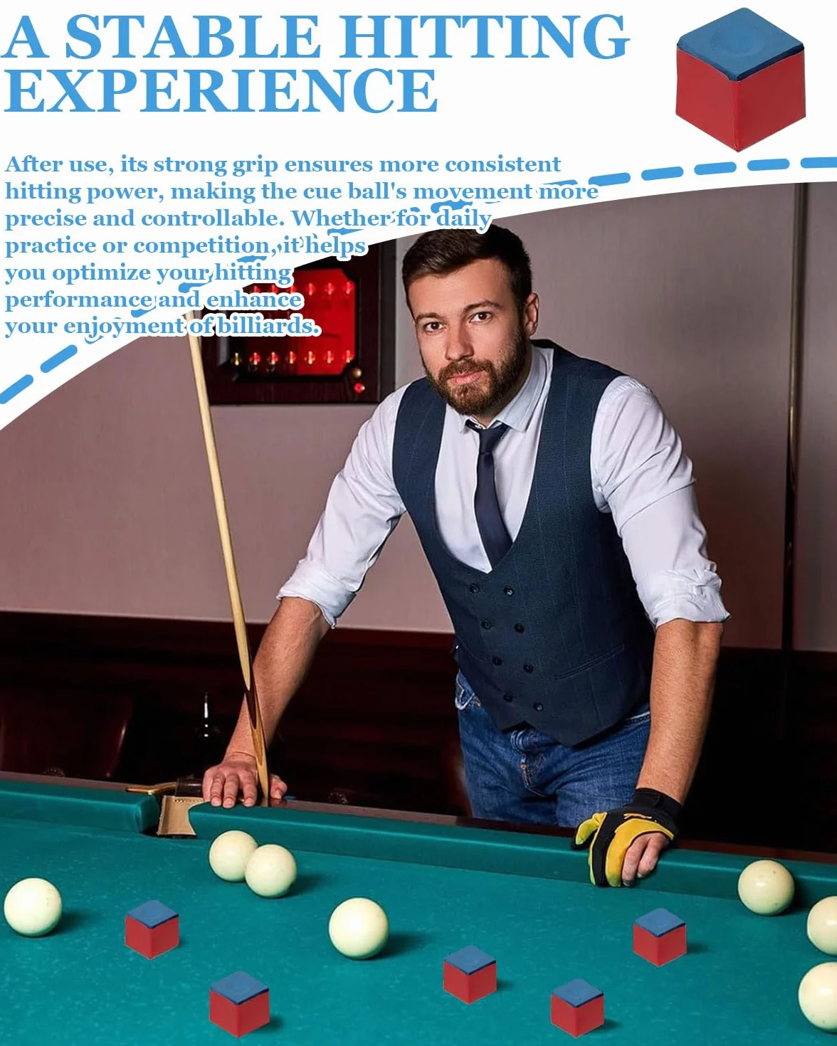 6 Pièces Billard Billard Craie Cue Chalk Pool Chalk Craie Billard Boîte Craie Billard Americain Idéals pour Tapis Billard No-Slip Adhérence Queue de Billard(bleu)