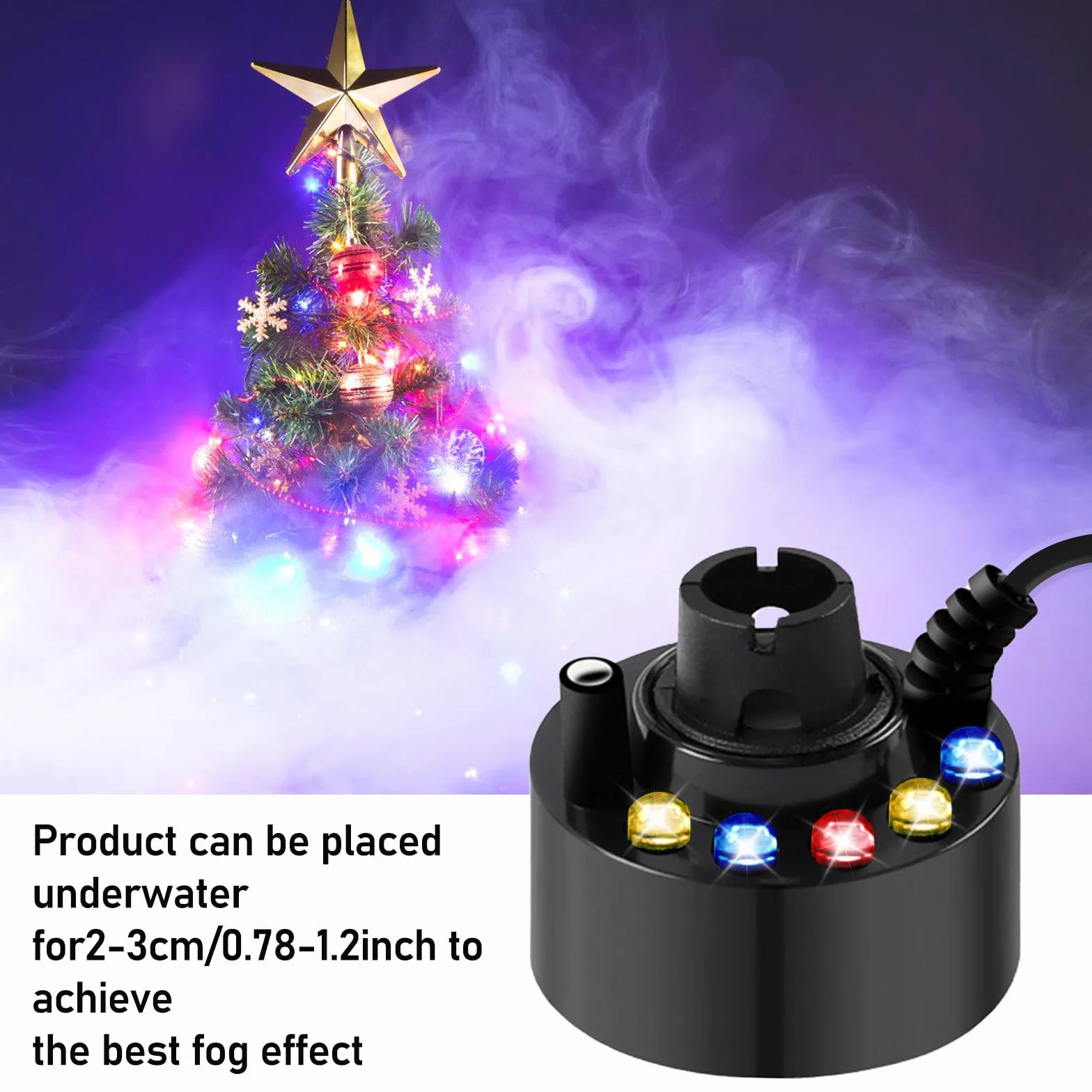 PORFOYO Nébuliseur à Ultrasons 12 LED Brumisateur Ultrason Mini Machine à Fumée d'Halloween avec Protection Anti-éclaboussures