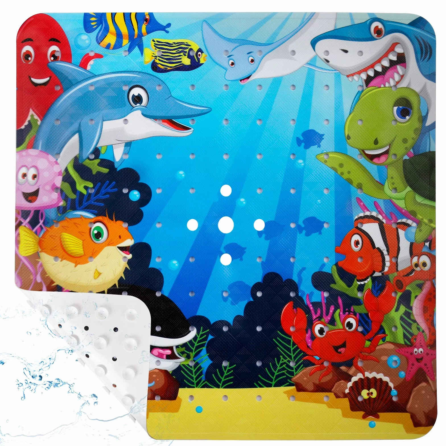 Tapis de Douche Antidérapant 53x53cm PVC pour Bébé, Lavable en Machine