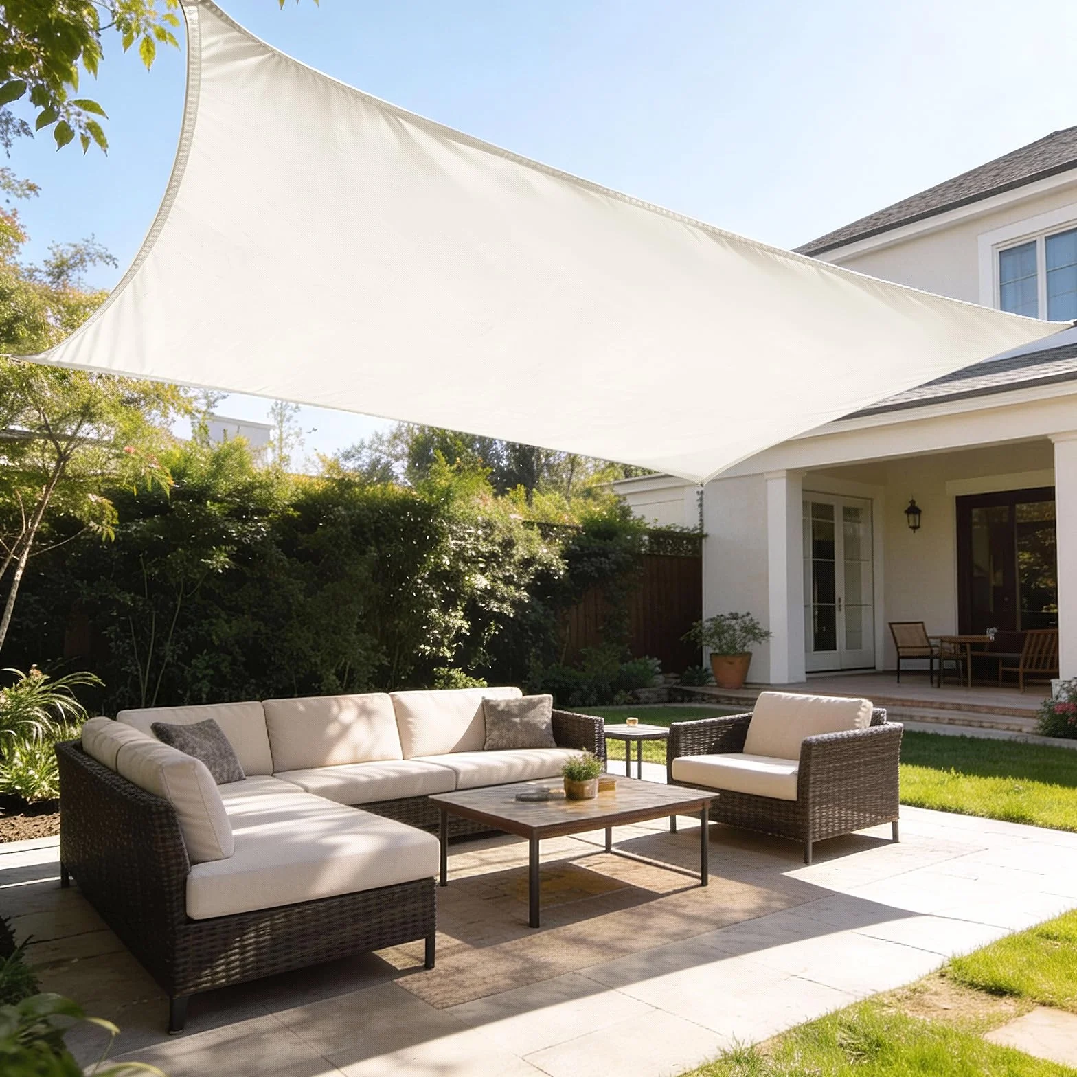 HAIKUS Voile d'ombrage imperméable rectangulaire 2x3m, Toile PES résistant à l'eau, Protection UV 98%, Crème
