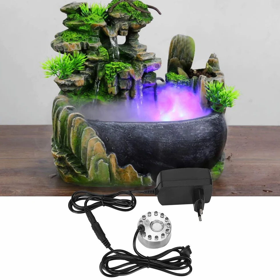 Brumisateur à Ultrasons, Mini Fontaine d'Eau avec 12 Lumières, Humidificateur pour Bassin et Étang 100-240V