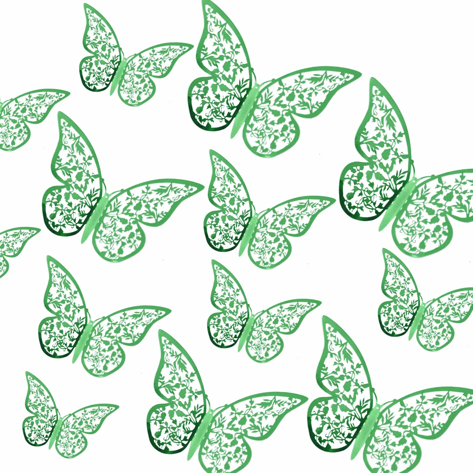 AIEX 24pcs Autocollants Papillons 3D Décoration Amovibles Vert foncé