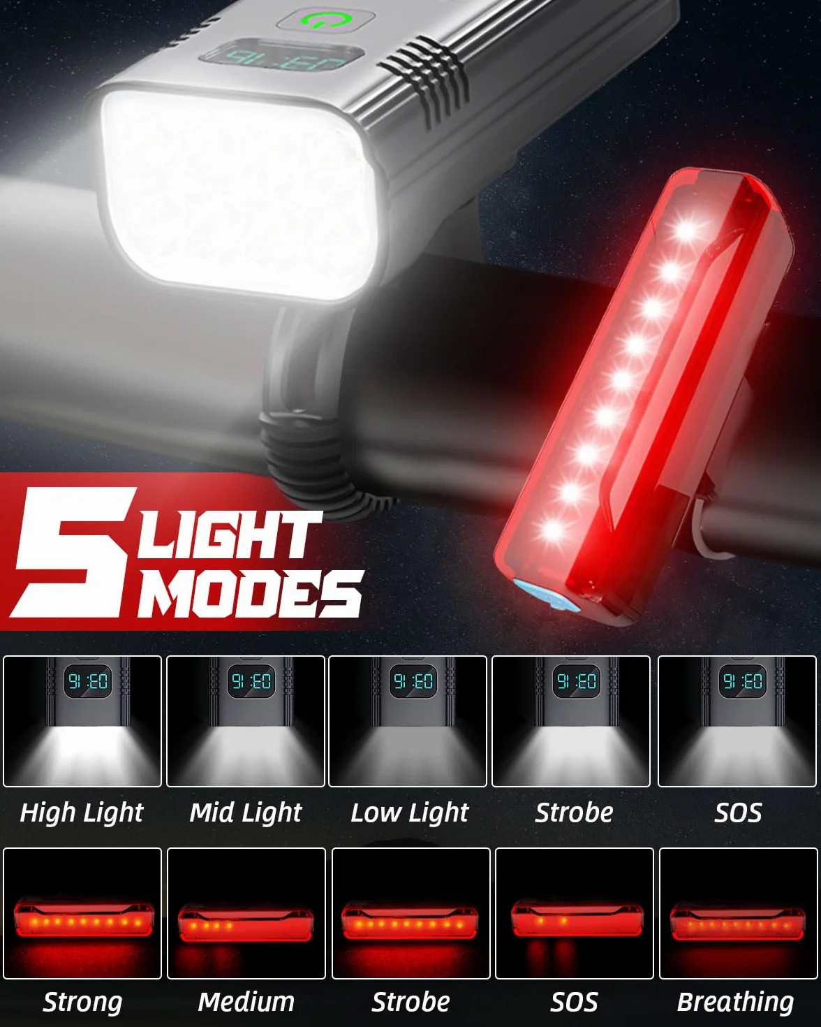 Victoper Lumiere Velo,Éclairage Vélo Avant Et Arriere,2025 Mise à Niveau 8000 Lumens 8 LED Lampe 5+5 Modes Velo LED Puissantes IPX 5 Étanches USB Rechargeables Convient à la Plupart des Bicyclette