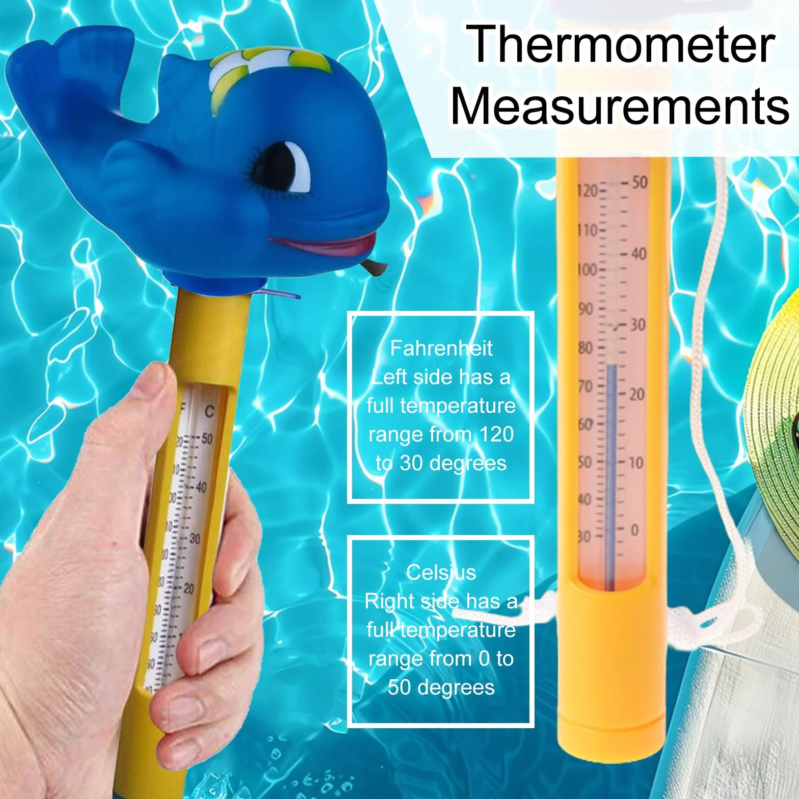 Thermomètre Piscine Flottant avec Ficelle, Précision Température Eau pour Spas, Aquariums