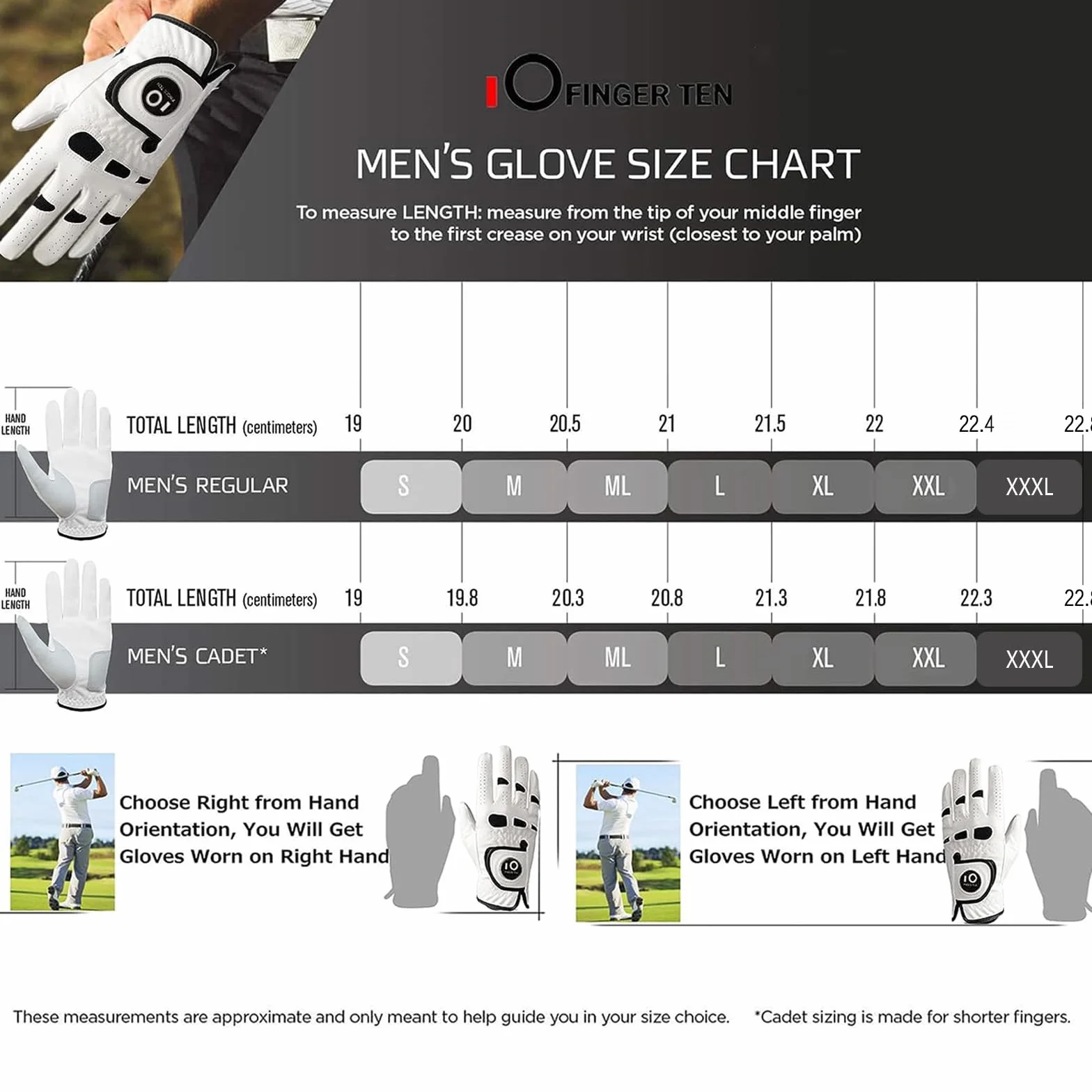 Gants de Golf Cuir Hommes Paquet de 2 FINGER TEN