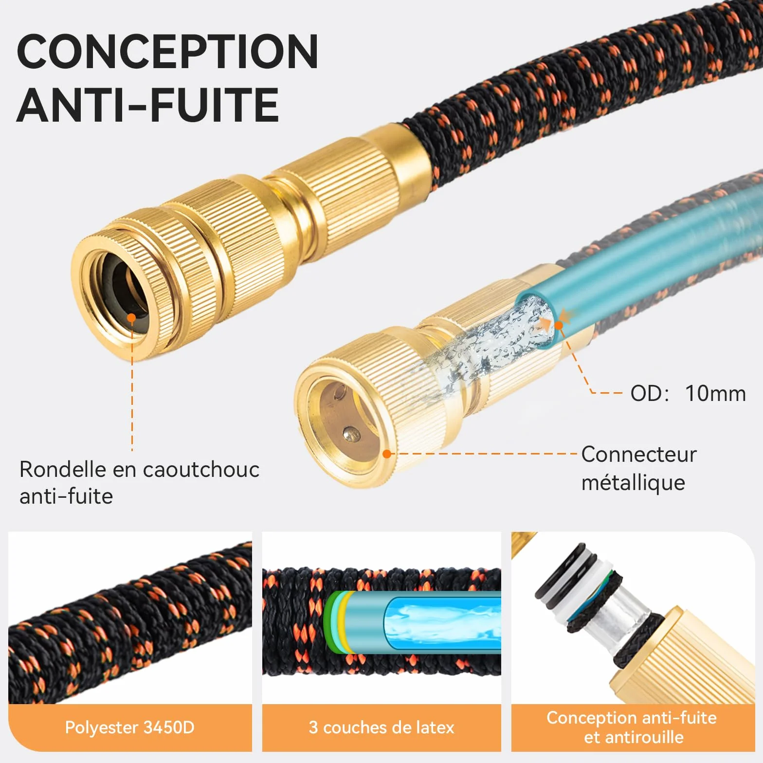 Yofidra Tuyau d'Arrosage Extensible 30m/100Ft 10 Modèles de Pulvérisation Raccords Métal 1/2" 3/4" Jardin