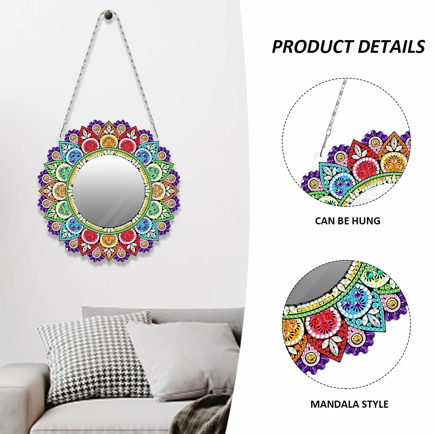 Miroir de maquillage mandala en cristal peint, ensemble pour enfants, artisanat bricolage cadeau fille