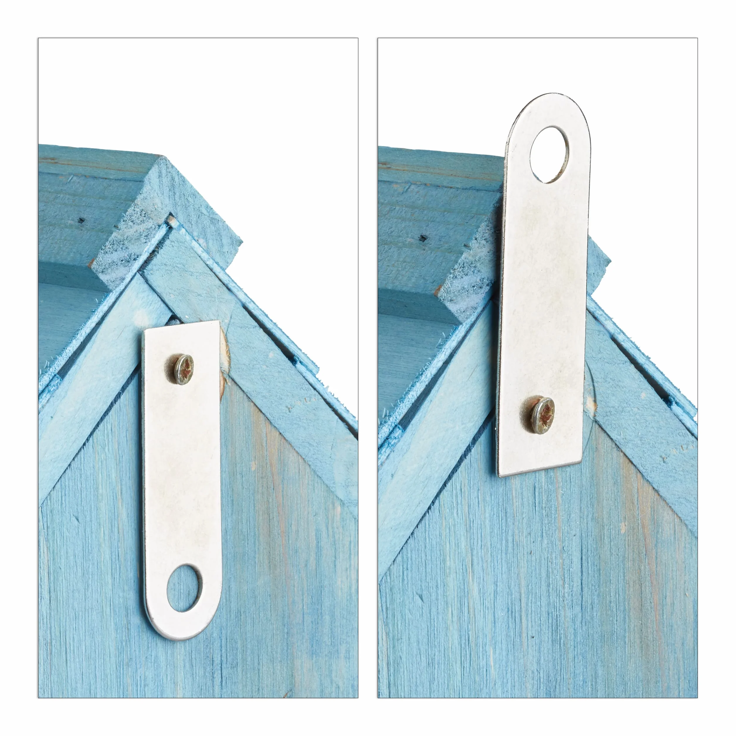 Relaxdays Nichoir à oiseaux en bois forme de petite maison bleu clair 24,3 x 17 x 12 cm