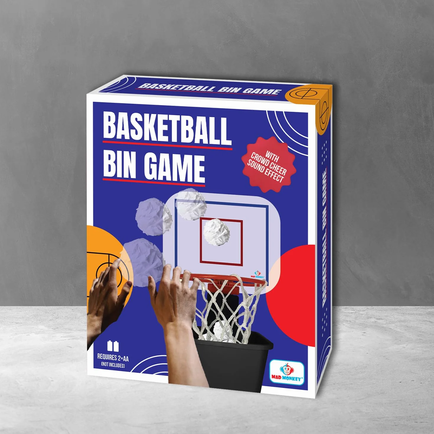 Mad Monkey Basketballkorb Mülleimer mit Sound - Orange Papierkorb für Jugendzimmer Büro