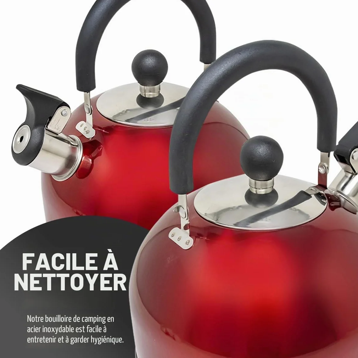 Bouilloire sifflante en acier inoxydable léger, 2,5 L