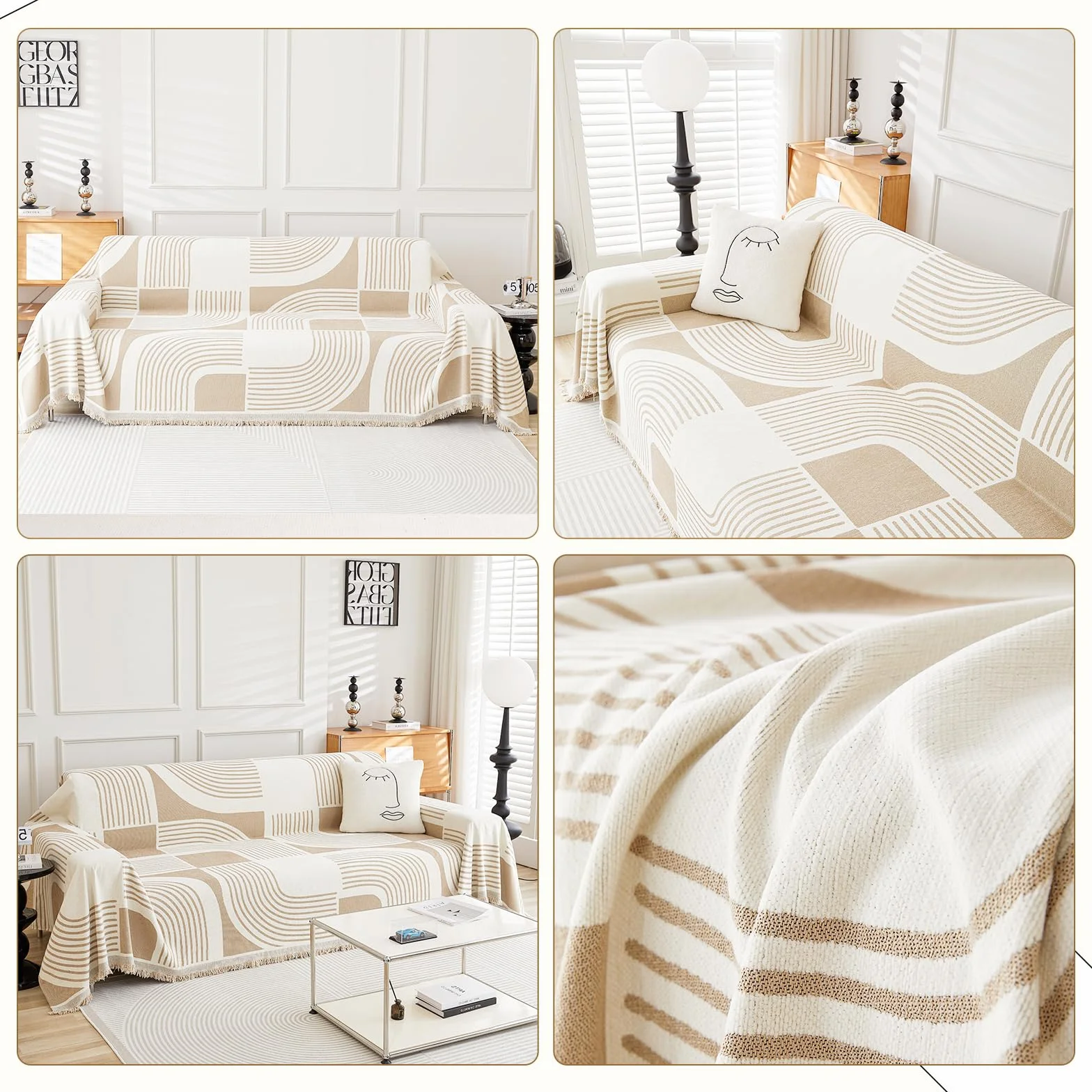 WEYOND Housse de Canapé Bohème en Chenille Lavable 230x380 cm Kaki