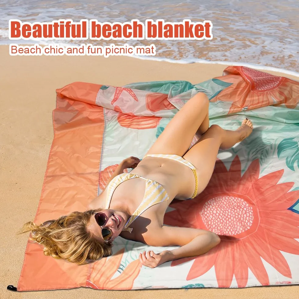 Tapis De Plage Anti Sable, Tapis De Plage Imperméable, Natte De Plage Pliable, Couverture De Plage Sans Sable Voyage Accessoires De Plage Camping Ultra Fin Et Ultra Léger Avec Les Ongles (300x280CM)