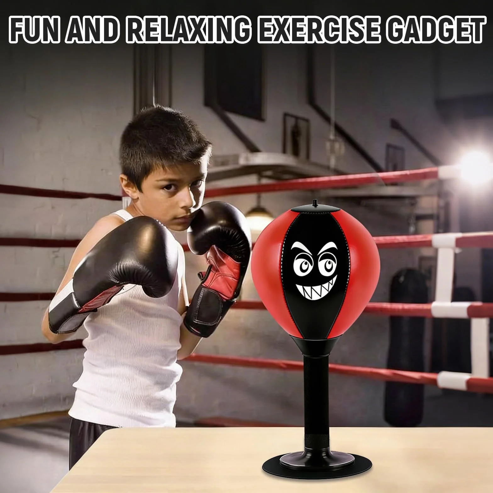 Punching Ball Bureau Gonflable, Sac de Frappe Bureau Ventouse Puissante et Pompe à Air Incluses, Sac de Boxe avec Ressort,Aide à Détendre et à Réduire Le Stress, pour Murs, Carrelage, Bureaux