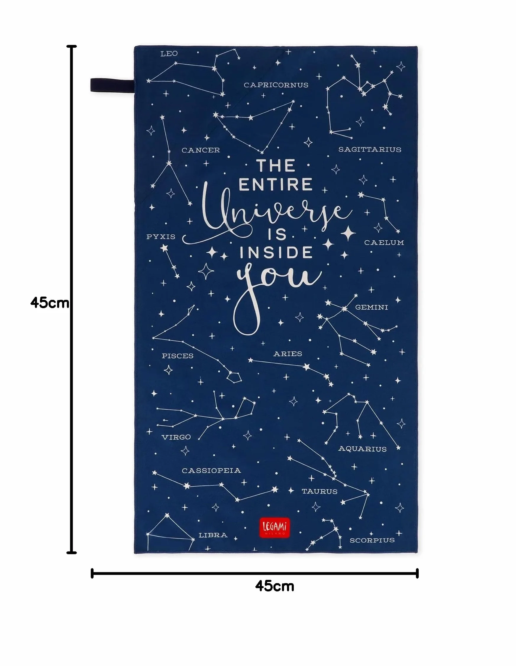 Legami - Serviette de fitness, serviette de gym, serviette en microfibre avec poche zippée, avec élastique, compact, séchage rapide, ultra absorbant, ultra léger, pour sport, 45 x 80 cm, thème étoiles