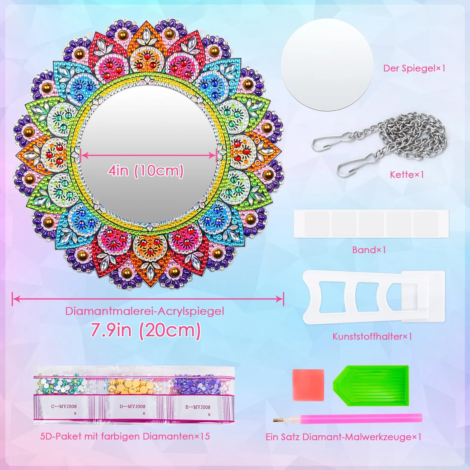Diamond Painting Miroir Maquillage Jouet Fille 5-12 Ans Loisirs Créatifs Mandala Decoration Murale