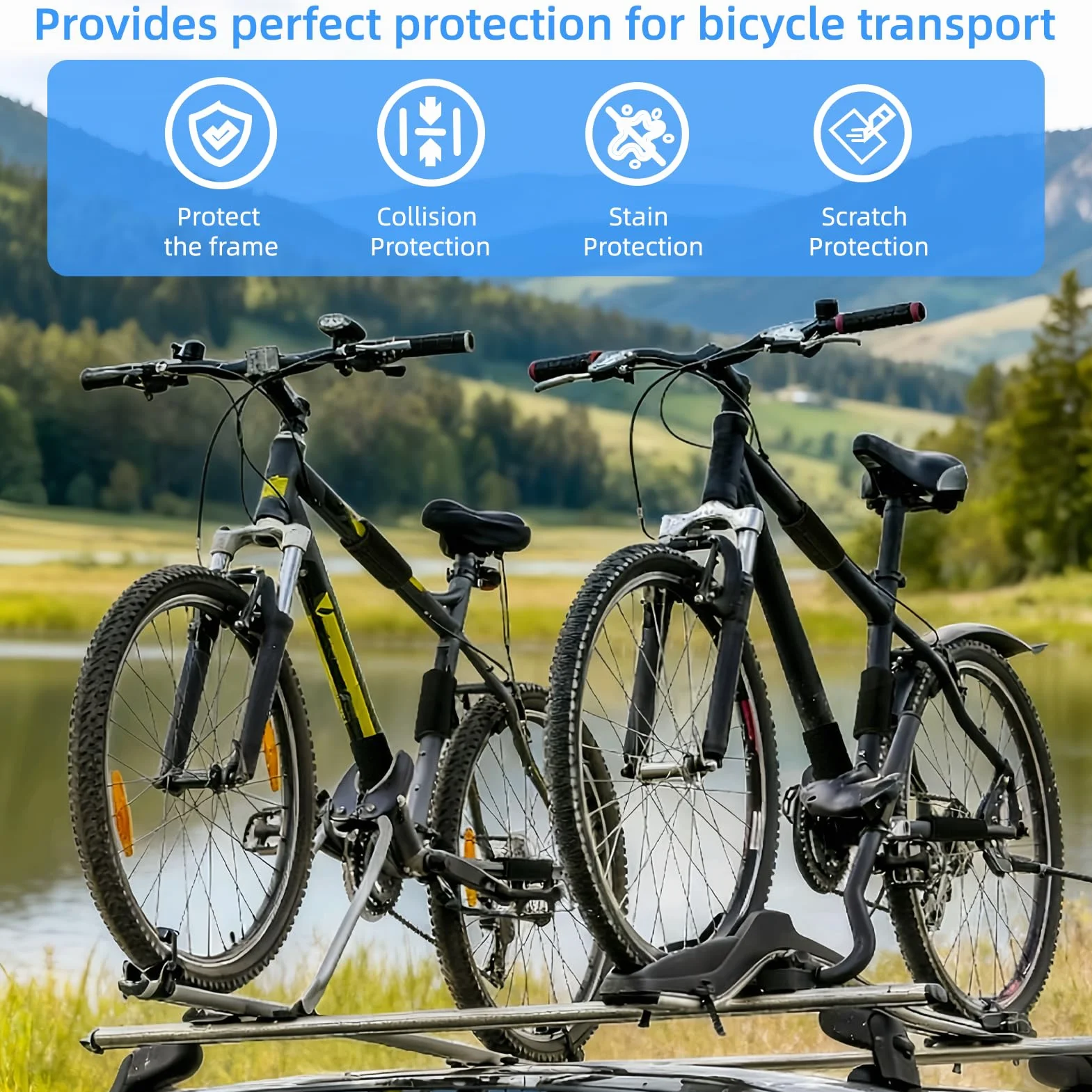 Protection de Cadre de vélo avec 4 Tailles, Protection Cadre Velo pour VTT/Vélo Électrique/Course, Compatible Porte-Vélos Thule & Attelage, Accessoire Transport Sécurisé