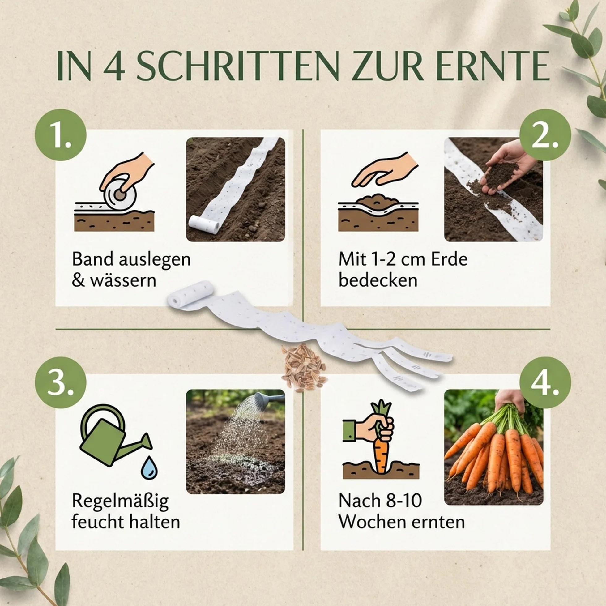 Ruban de graines de carottes Nantaise 2 - Daucus carota 5m pour jardin et potager