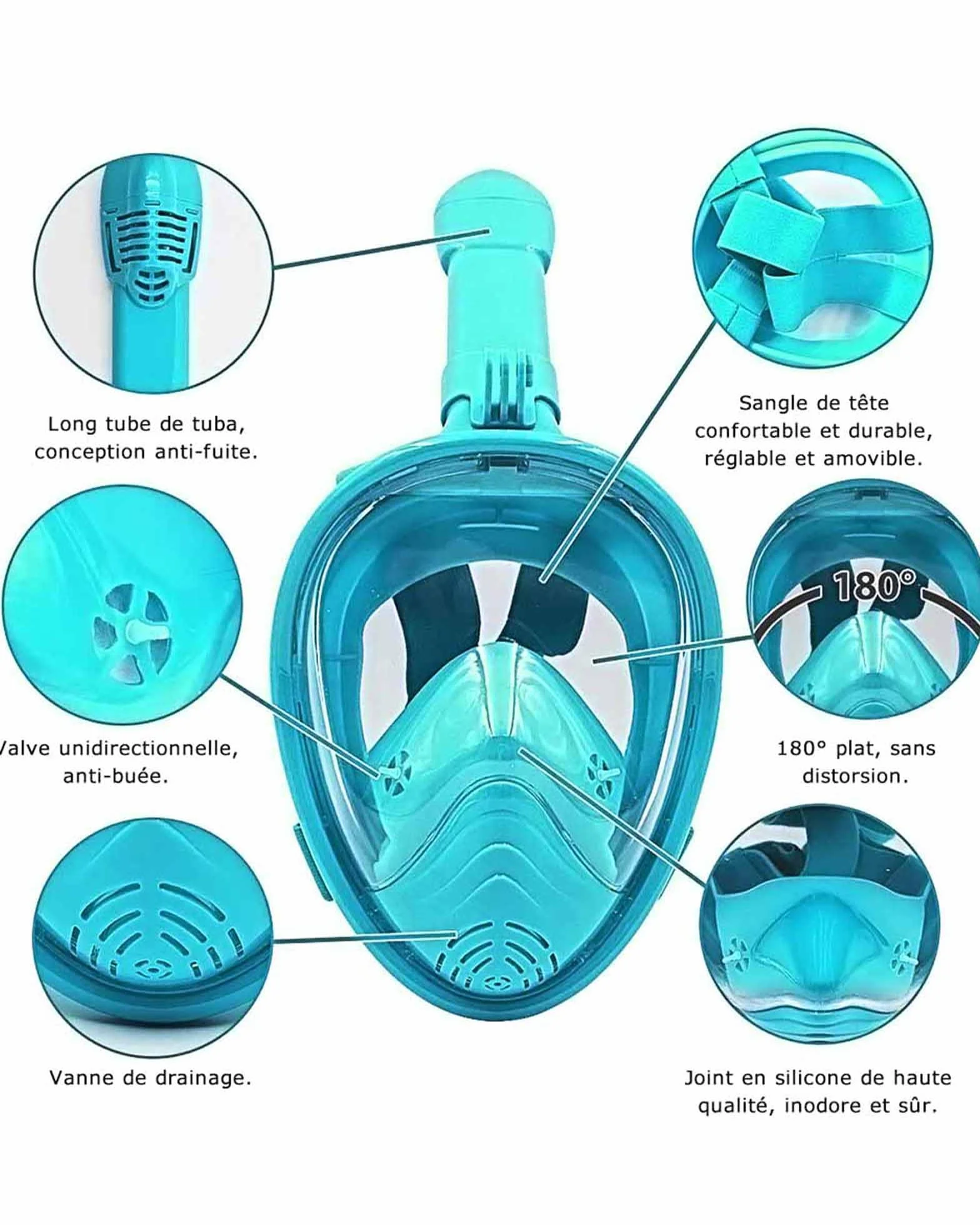 Masque de Plongée Enfant Apnée,Anti-Etouffement Masque Plongée Intégral,180°Anti-Buée Anti-Fuite Masque Snorkeling,Lunettes Plongée Débutants 4-12Ans Fille Garçon