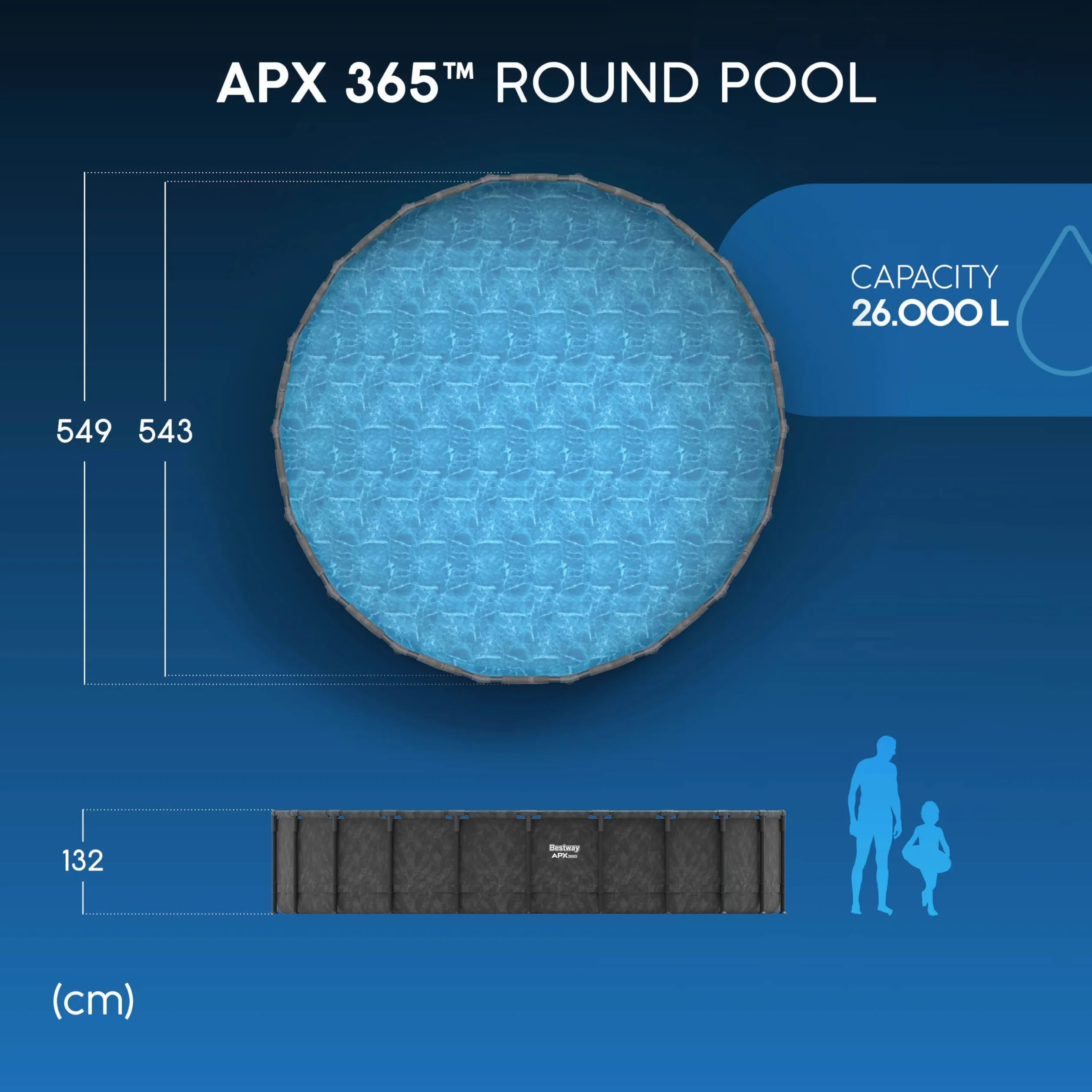 Bestway APX 365-549 cm x 549 cm x 132 cm Kit Piscine Hors Sol Ronde Gris foncé