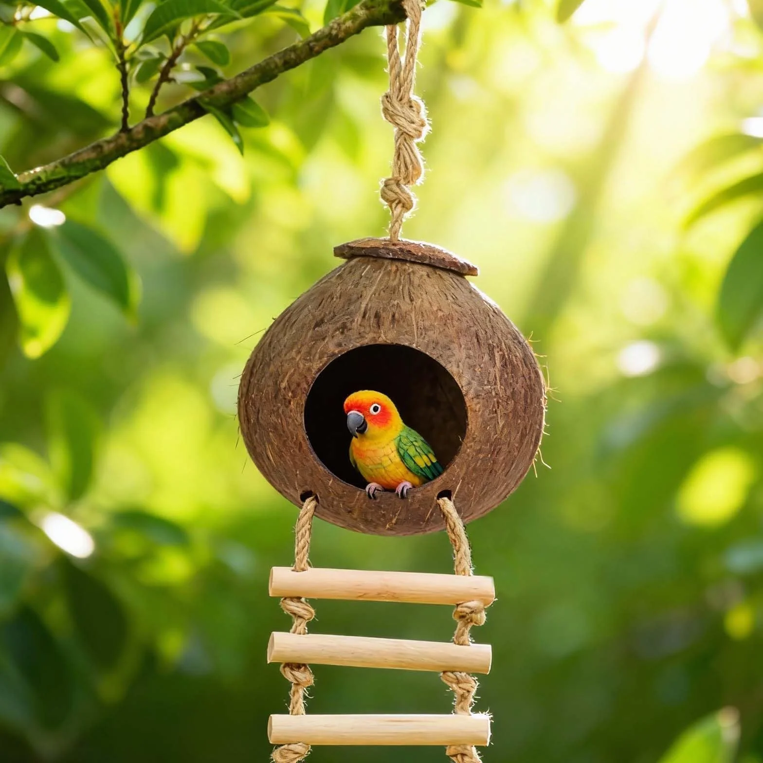 Mangeoire pour oiseaux en noix de coco recyclée Nichoir résistant aux intempéries fabriqué à la main