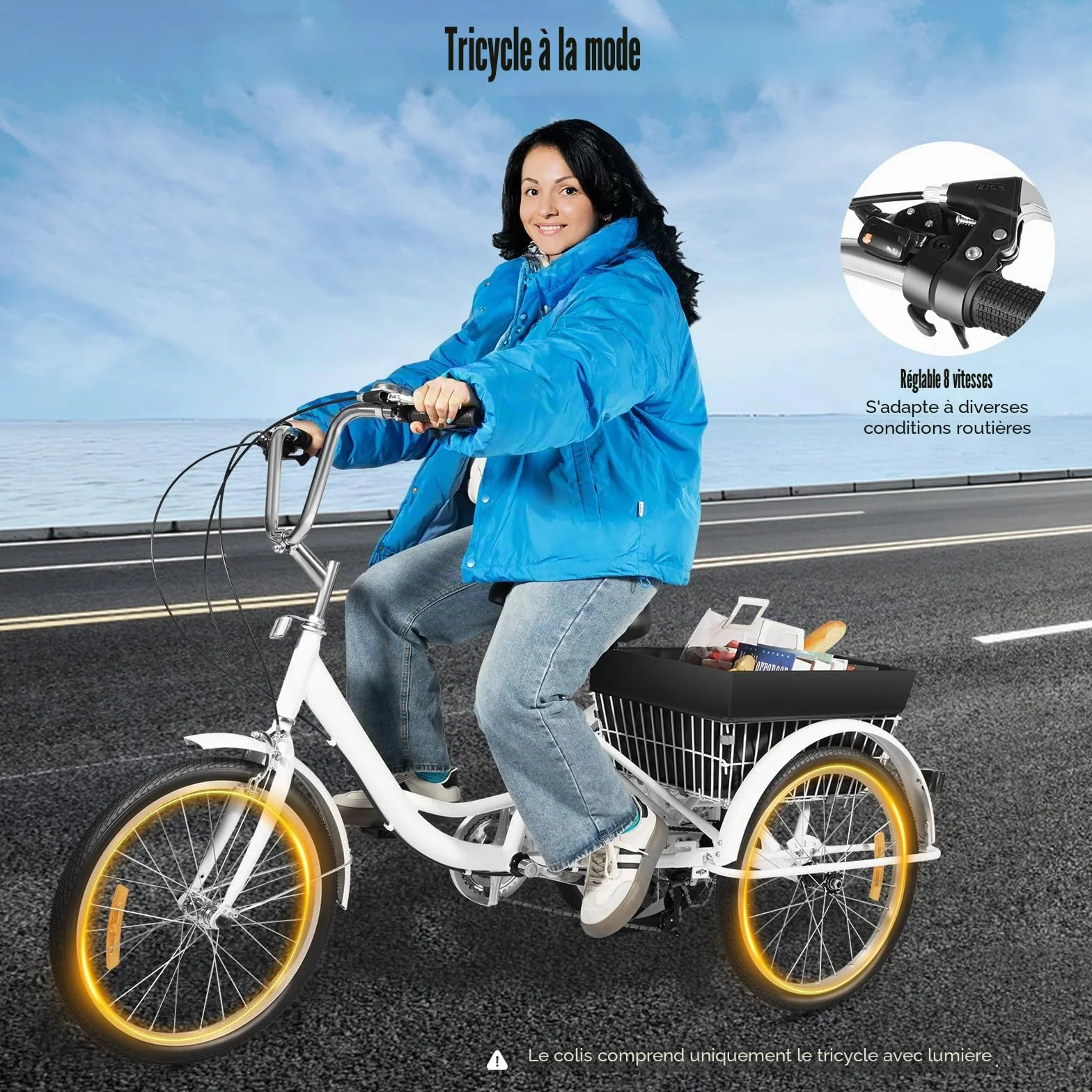 Tricycle Adulte 20 Pouces, vélo Femme, vélo avec Panier, Velo Adulte, adapté à la Ville, à la Plage et aux Pistes cyclables