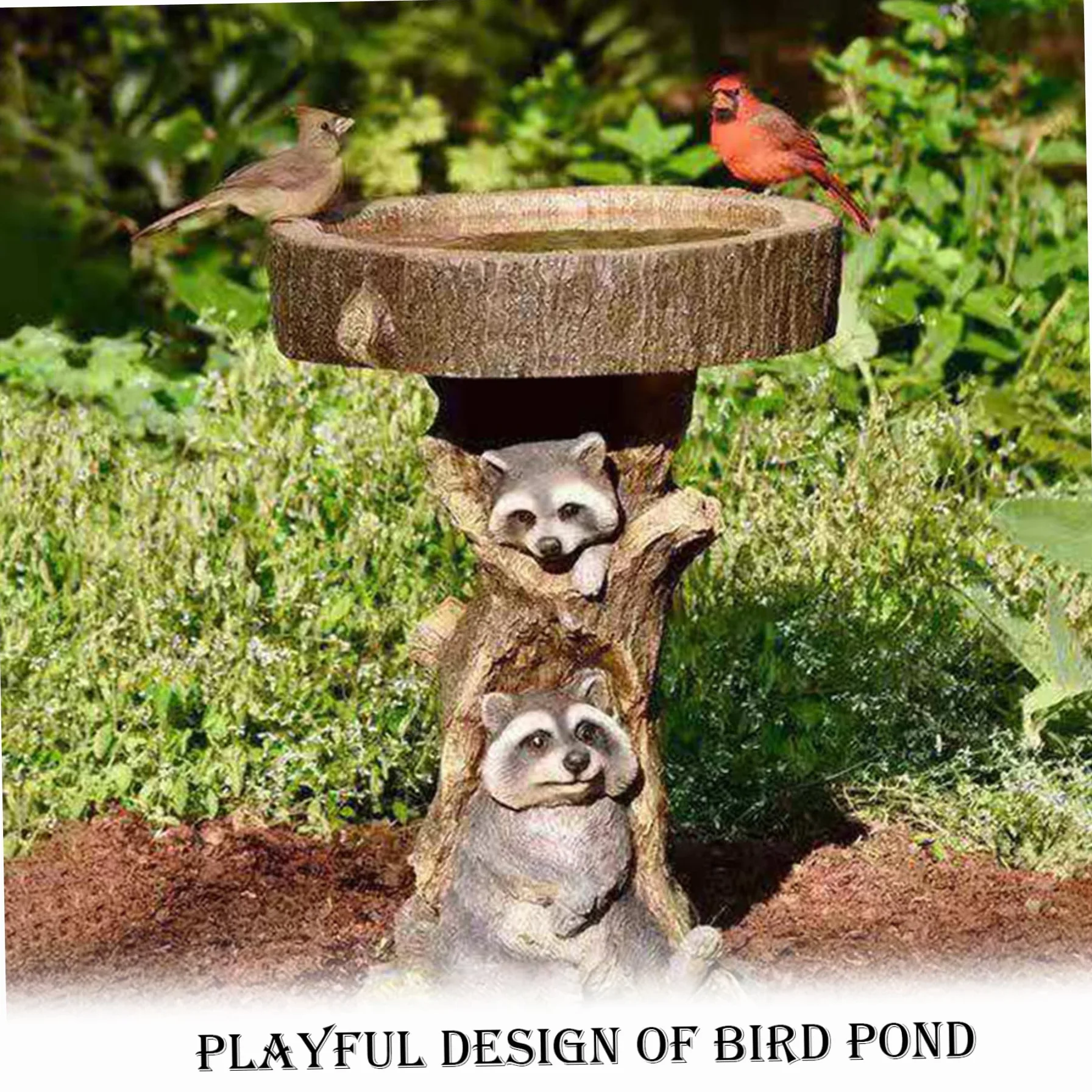 Bol de Bain d'oiseaux en résine Raton Laveur, Mangeoire Artificielle pour Oiseaux, Décoration Debout