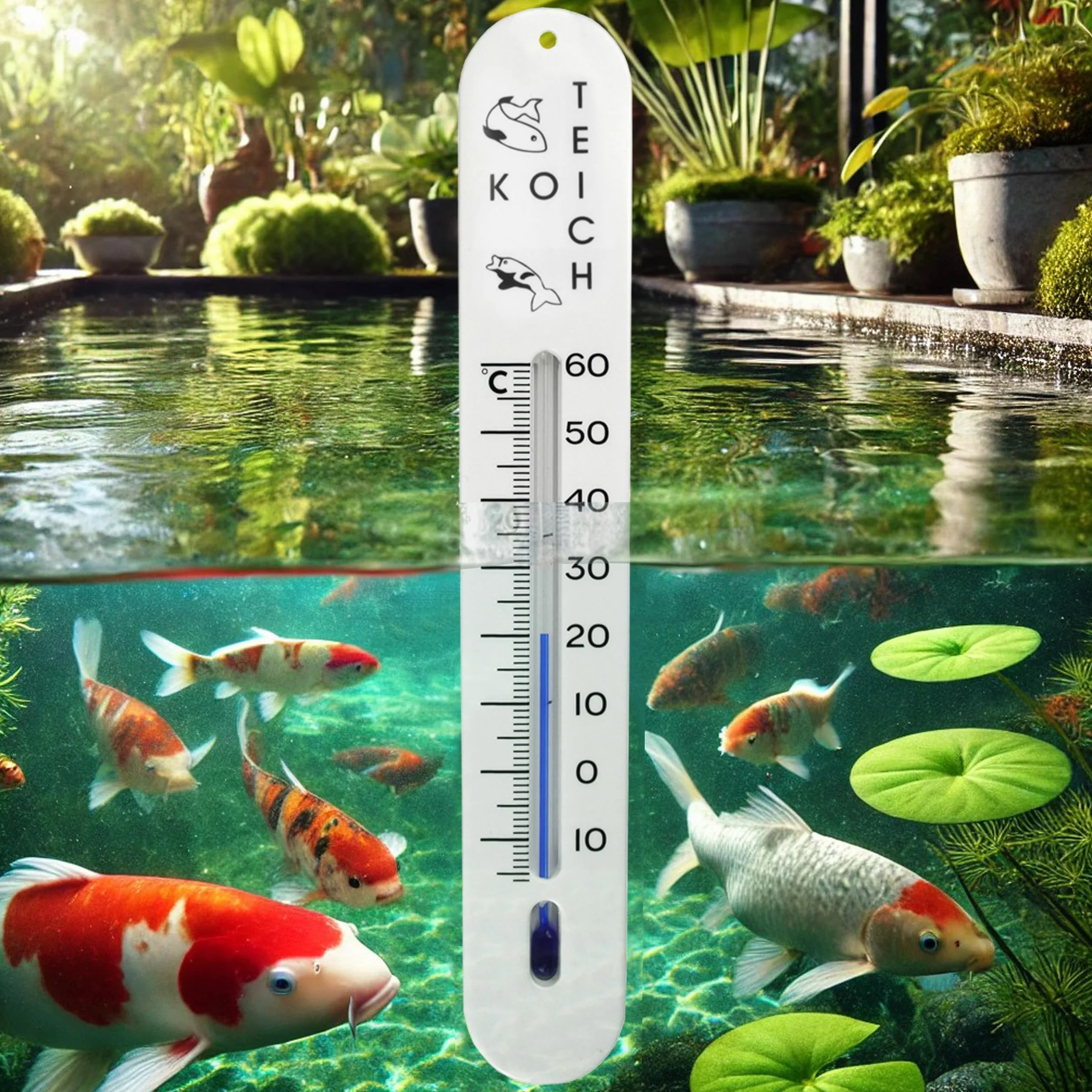 Lantelme Thermomètre d'étang 19 cm -15 °C à 60 °C pour pisciculture carpes koï