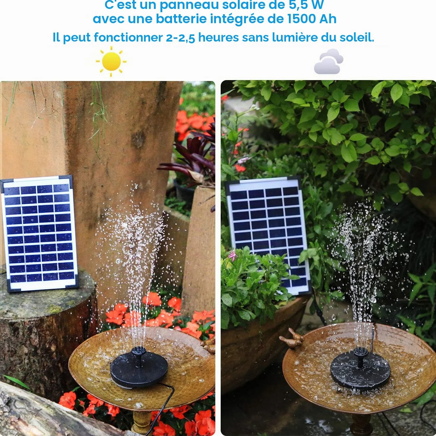 Fontaine Solaire Extérieur Flottante Pompe Bassin Solaire 5.5W pour Jardin Étang