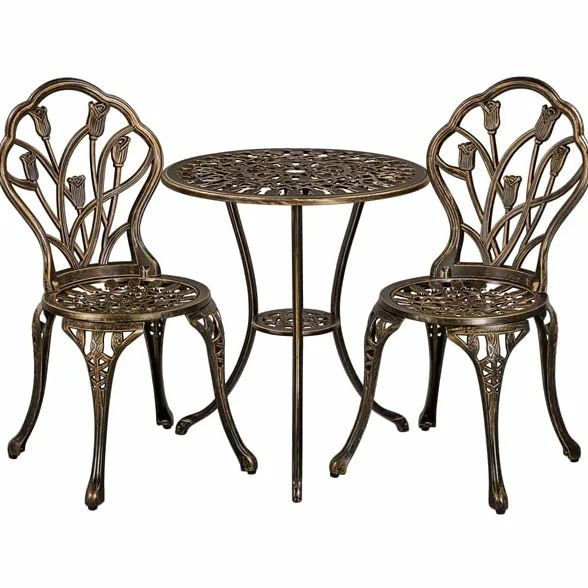 Yaheetech Ensemble Table et Chaises Salon de Jardin Balcon Kit Bistro 2 Chaises 1 Table Aluminium Bronze