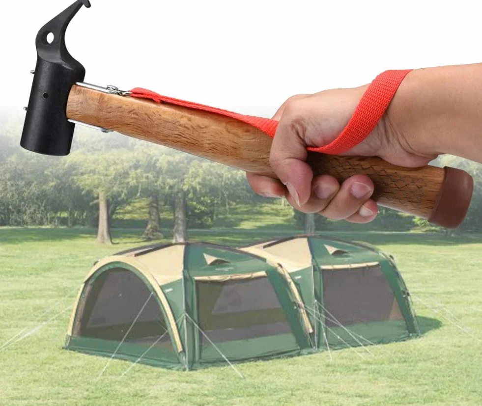 Marteau pour tente de camping en acier au carbone, extracteur de piquets multifonctionnel avec sangle de retenue