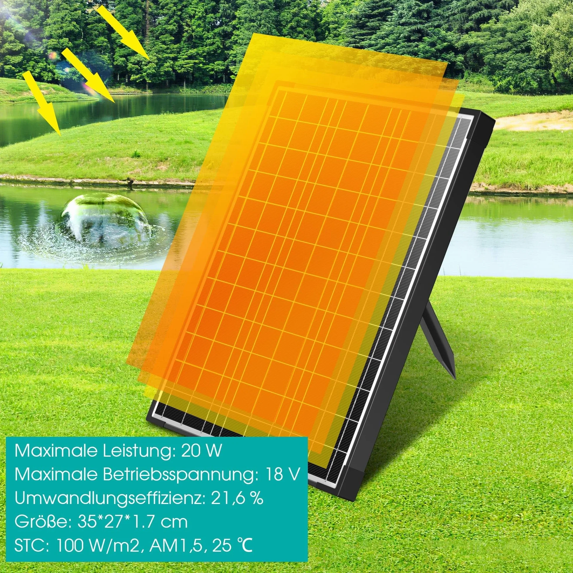 Pompe de Fontaine Solaire 20W 875L/H avec Régulateur et 4 Buses, Câble 5m pour Bassin et Cascade