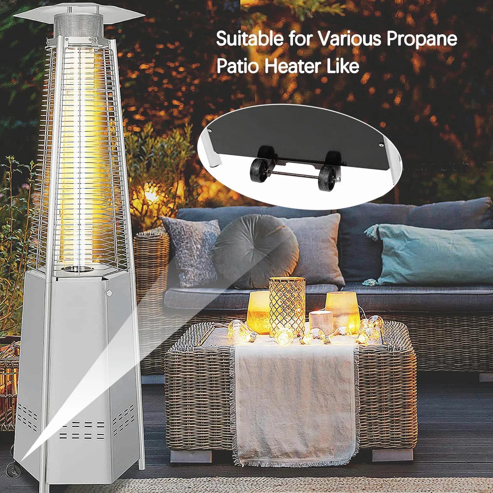 Parasol chauffant gaz universel pour patio terrasse kit roues