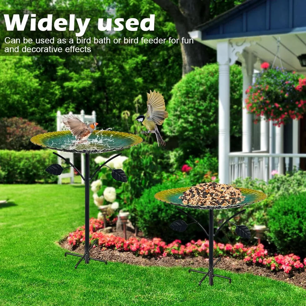 Abreuvoir Oiseaux Exterieur 85cm Bain d'oiseaux Mangeoire sur Pied Amovible 5 Bases Fixes Decoration Jardin