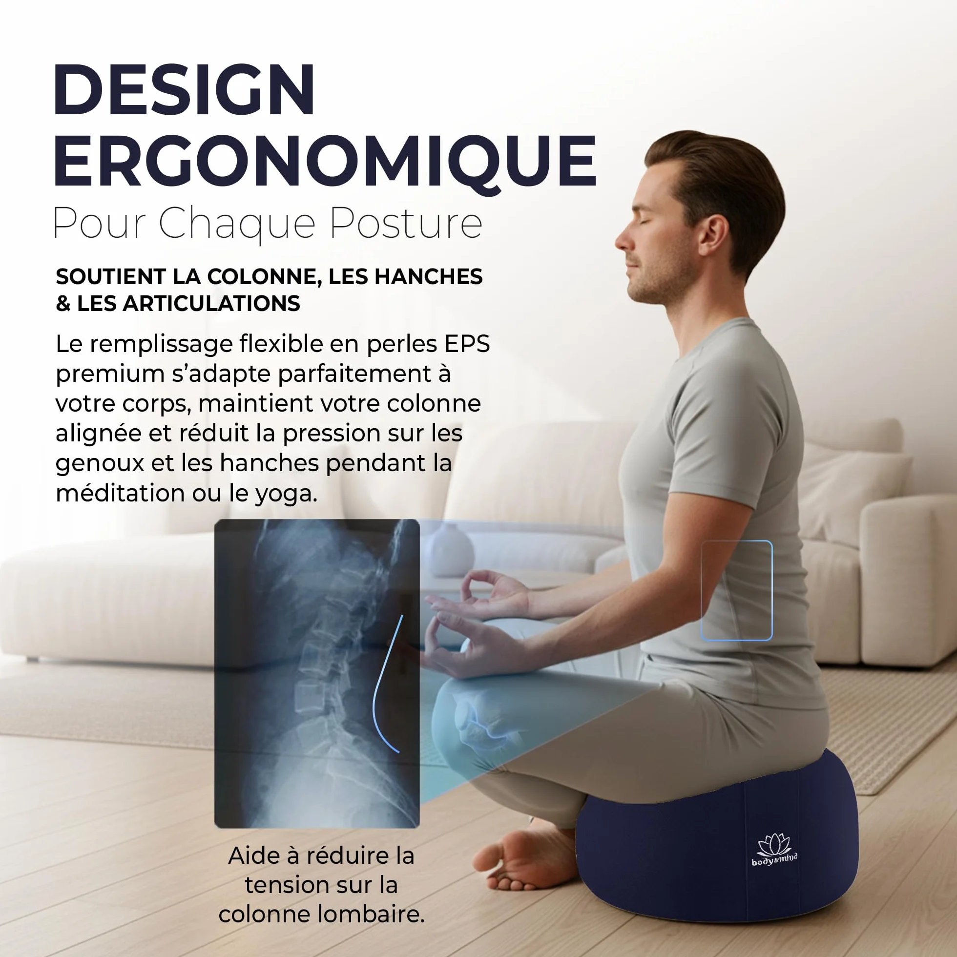 Body & Mind® Coussin de Yoga Coussin de Sol pour la méditation et Le Yoga ; Housse Lavable et Rembourrage Respirant de qualité supérieure ; Hauteur d'assise 19 cm