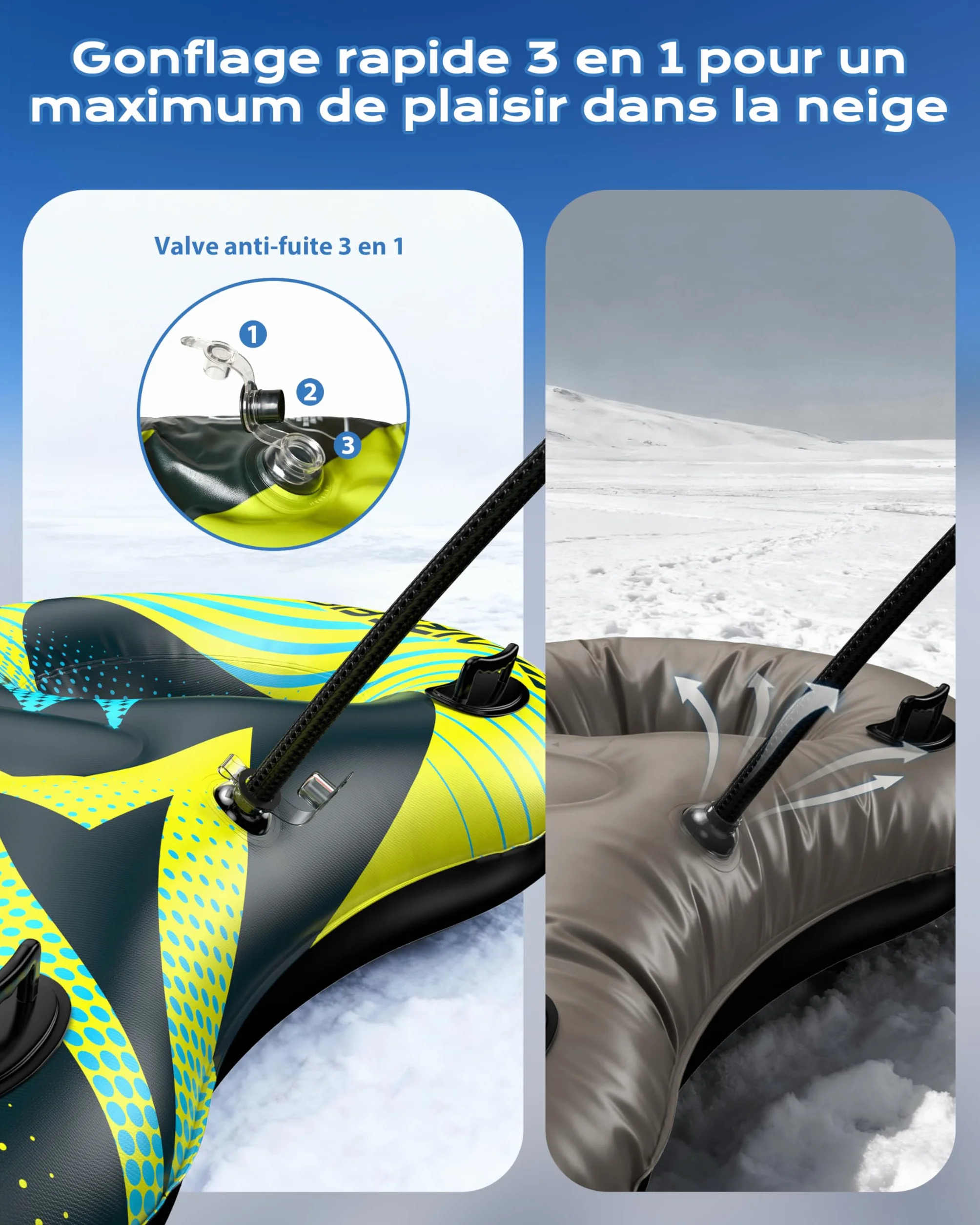 Tube à Neige Gonflable avec Laisse remorquable, Housse Robuste résistante à l'usure et antigel pour Sports d'hiver