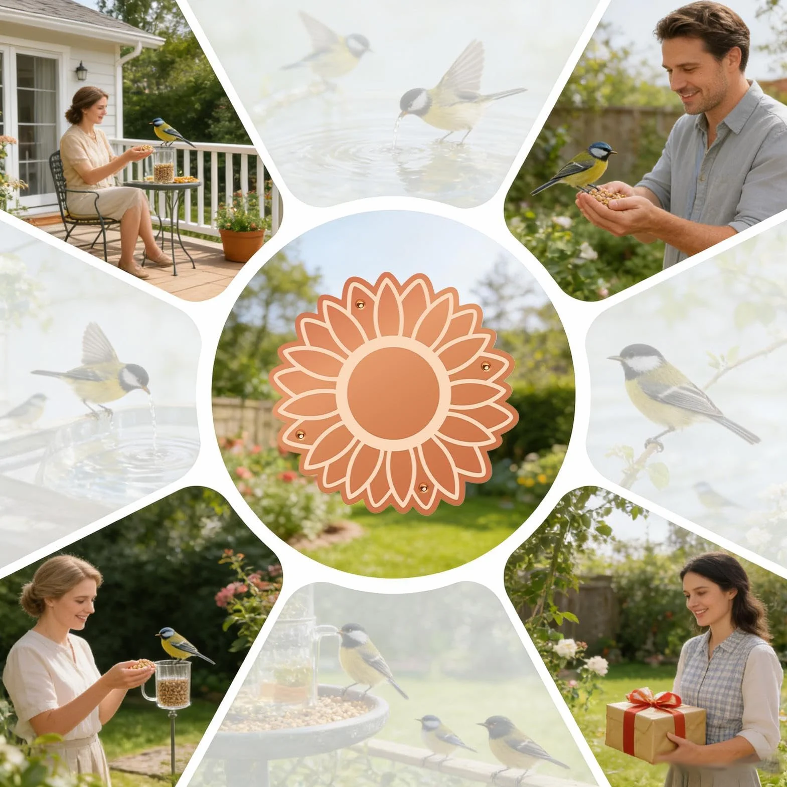 Bain d'oiseaux en cuivre universel avec disque de sécurité et plaques de nettoyage pour jardin, parc, balcon