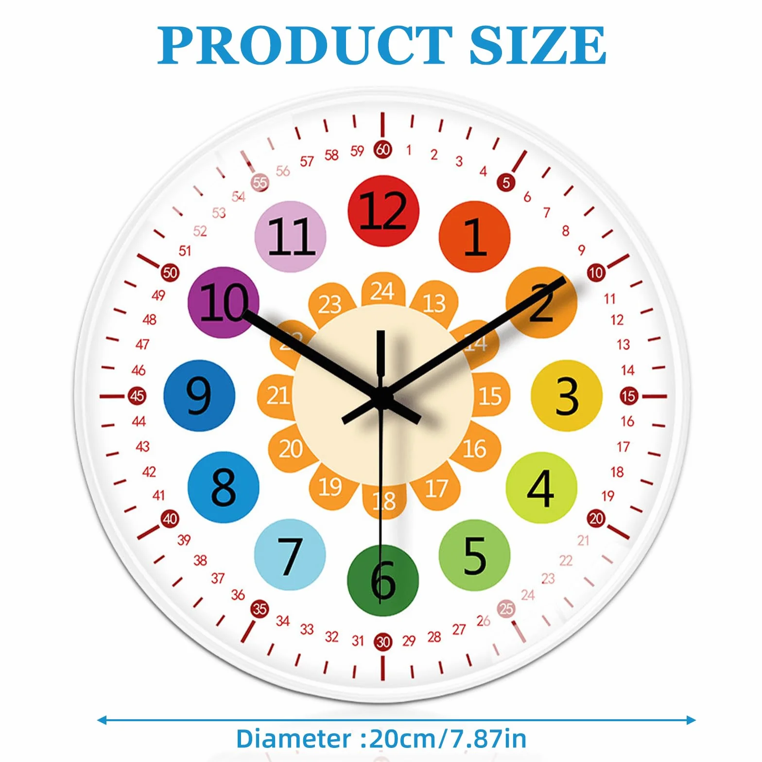 Horloge murale pour enfants sans tic-tac 20 cm apprentissage filles garçons chambre