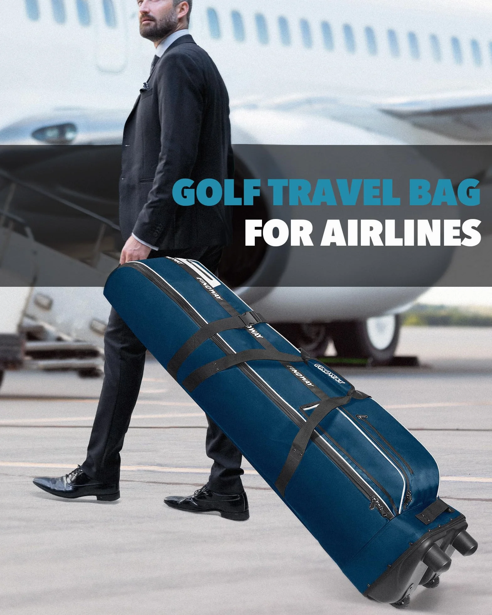 Findway Sac Voyage Golf avec Coussin Amovible Supplémentaire, Housses de Voyage de Golf pour Clubs en Oxford 1680D Résistant à l'usure et Imperméable
