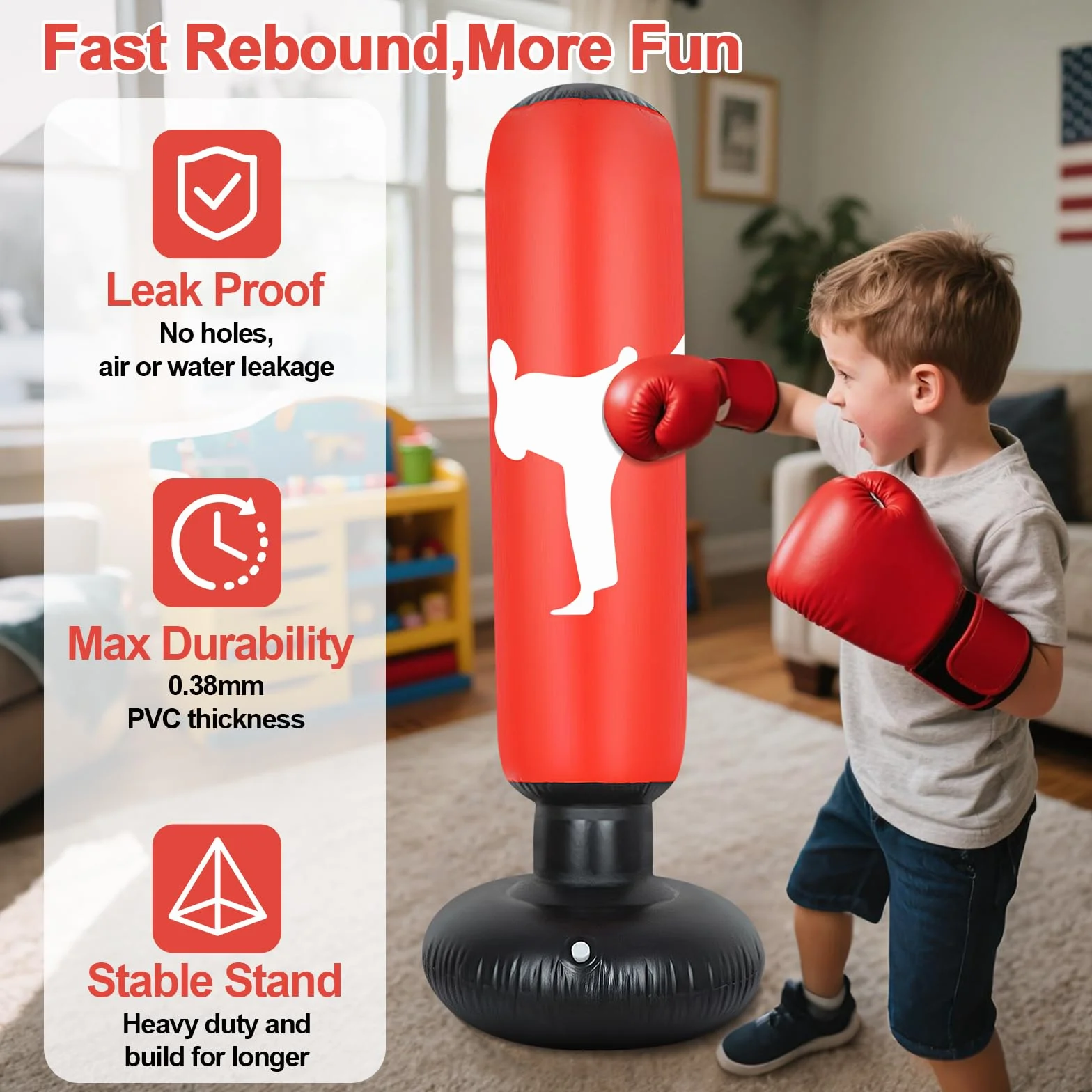 Sac de Frappe Enfant, 160cm Sac de Boxe avec Gants et Pompe, Gonflable Punching Ball Enfants pour Taekwondo Karaté, 3-12 Ans Cadeaux pour GarçOns et Filles Set de Boxe pour Bureau,Gym