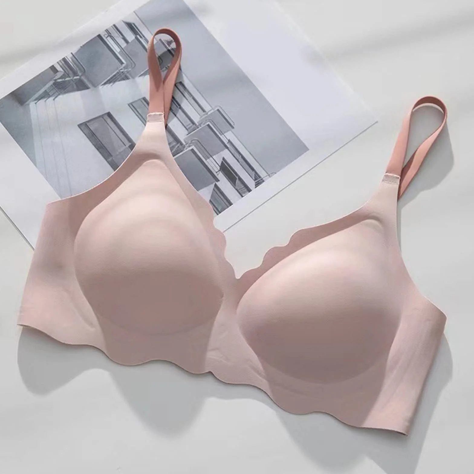 Soutien Gorge sans Armature Femme Coton Doux Respirant Tasse Goutte d'eau Rassemble Brassière